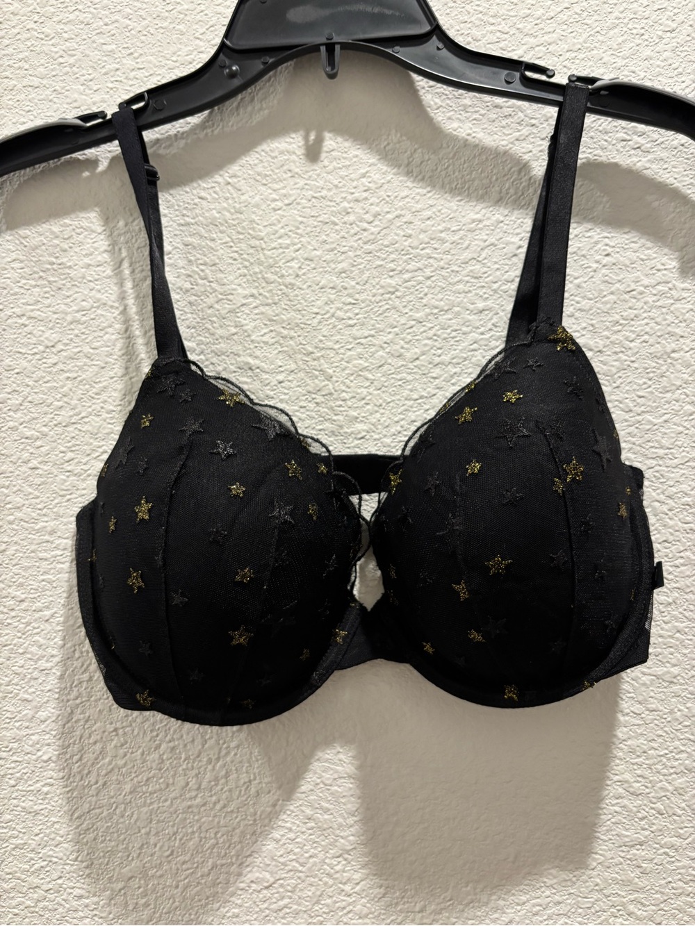 Victoria's Secret Black Bra with Gold Star Embroidery
